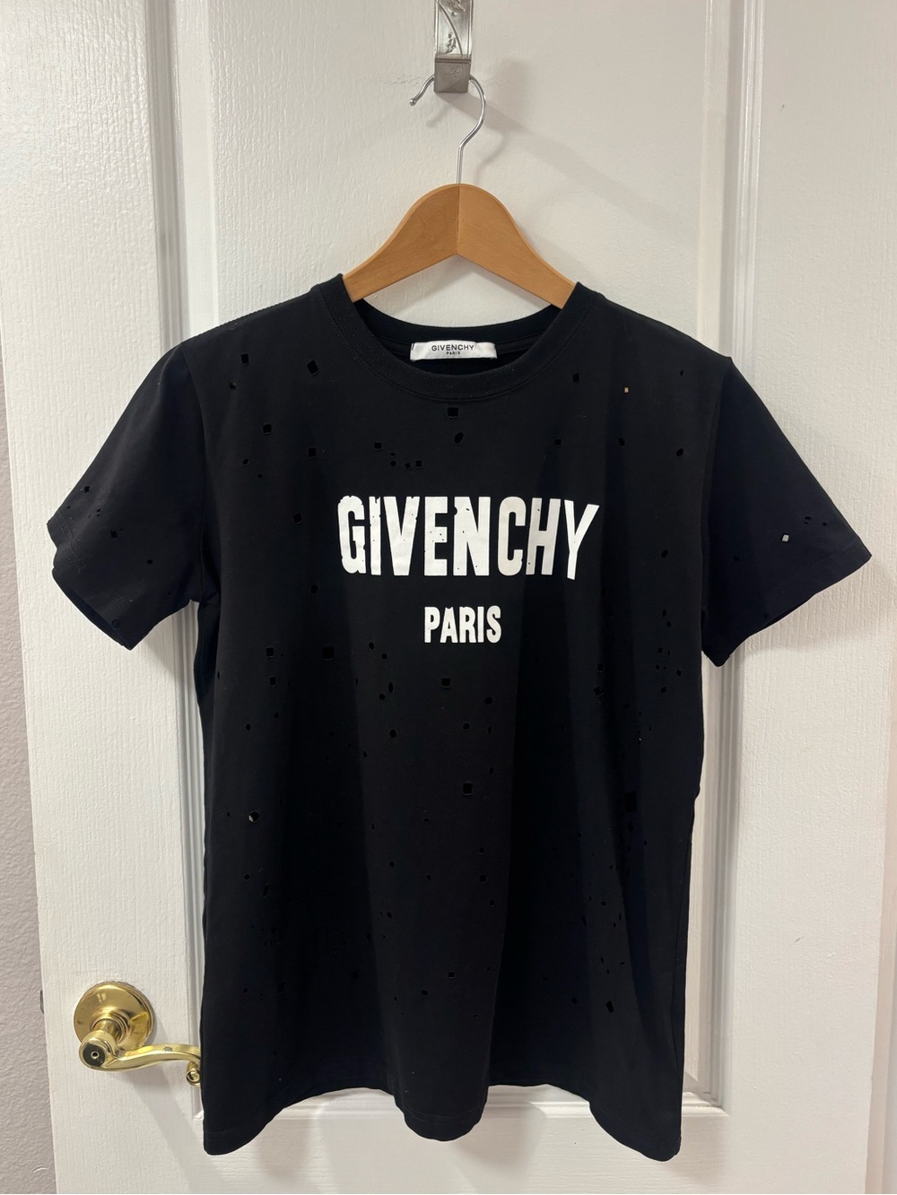 Givenchy Paris 18S Authentic Distressed Tear Detail Cotton Jersey Logo Tee S